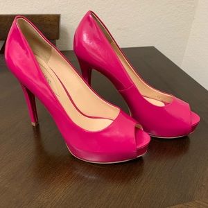 Hot pink peep toe platform Guess heels